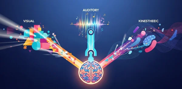Abstract concept of visual, auditory, kinesthetic learning.
