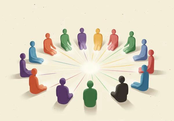 A diverse group of people in a supportive discussion, representing an inclusive community.