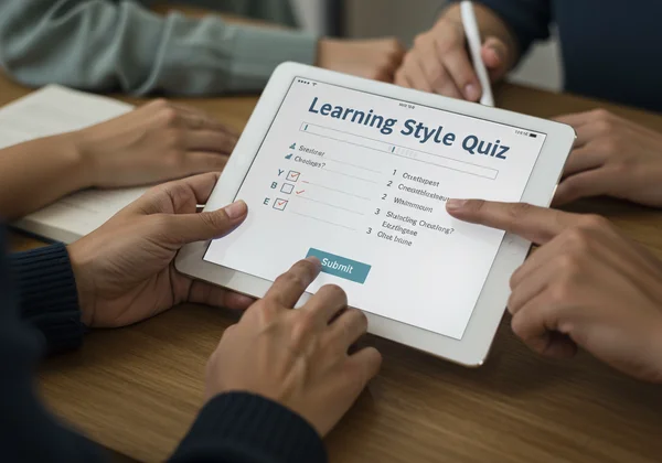 Person interacting with an online learning style quiz.