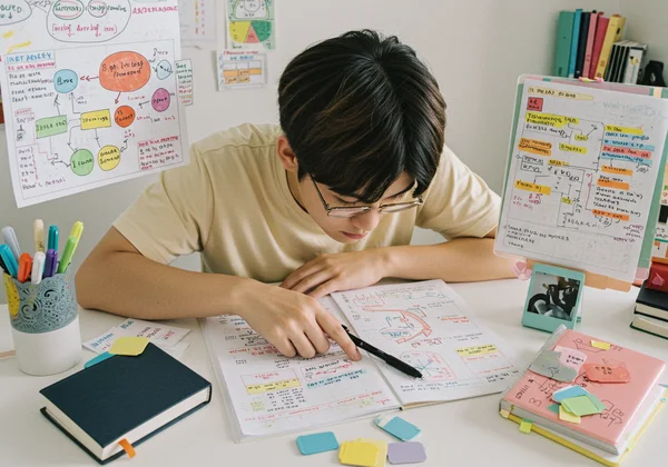 Student using visual aids for learning.