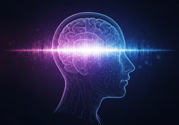 Brain processing sound waves, representing auditory learning.